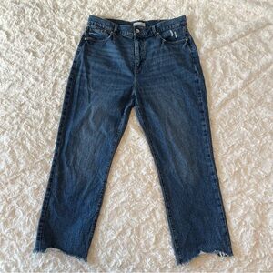 LOFT High Rise Straight Crop Jeans in dark vintage blue wash frayed hem- 31/12